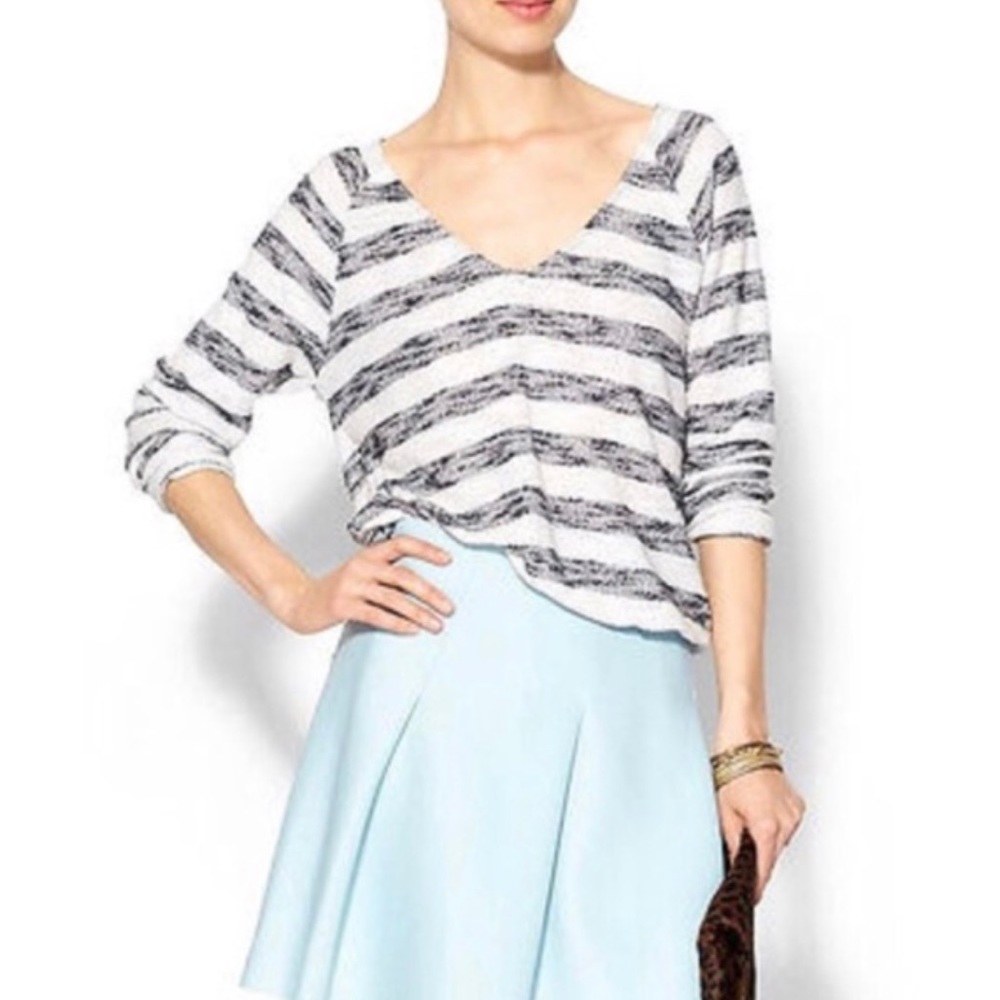 Sanctuary Wide Striped Textured Elastic Hem V-Neck Pullover Top L
